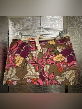 Roxy Vintage Floral Mini Skirt in Brown, Pink & Purple Y2K Surfer Beach Look